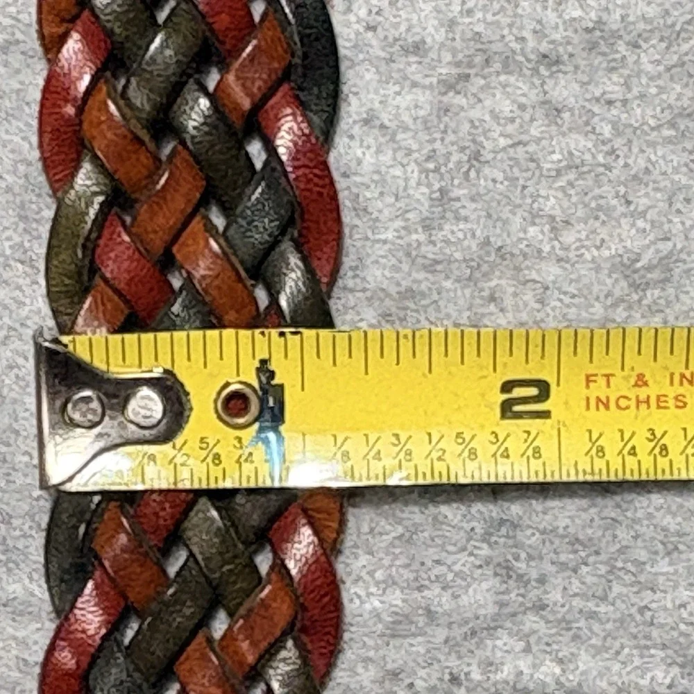 VTG Italian Full Grain Leather Braided Belt Sz 38 Made Turkey Tri-Color